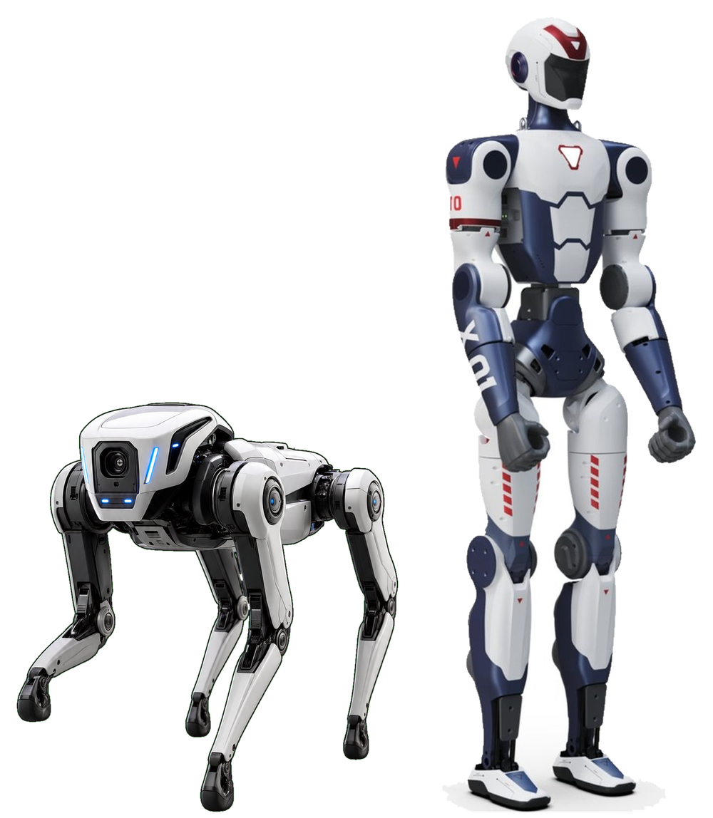 ヒューマノイドロボット R1と四足歩行ロボット Go2